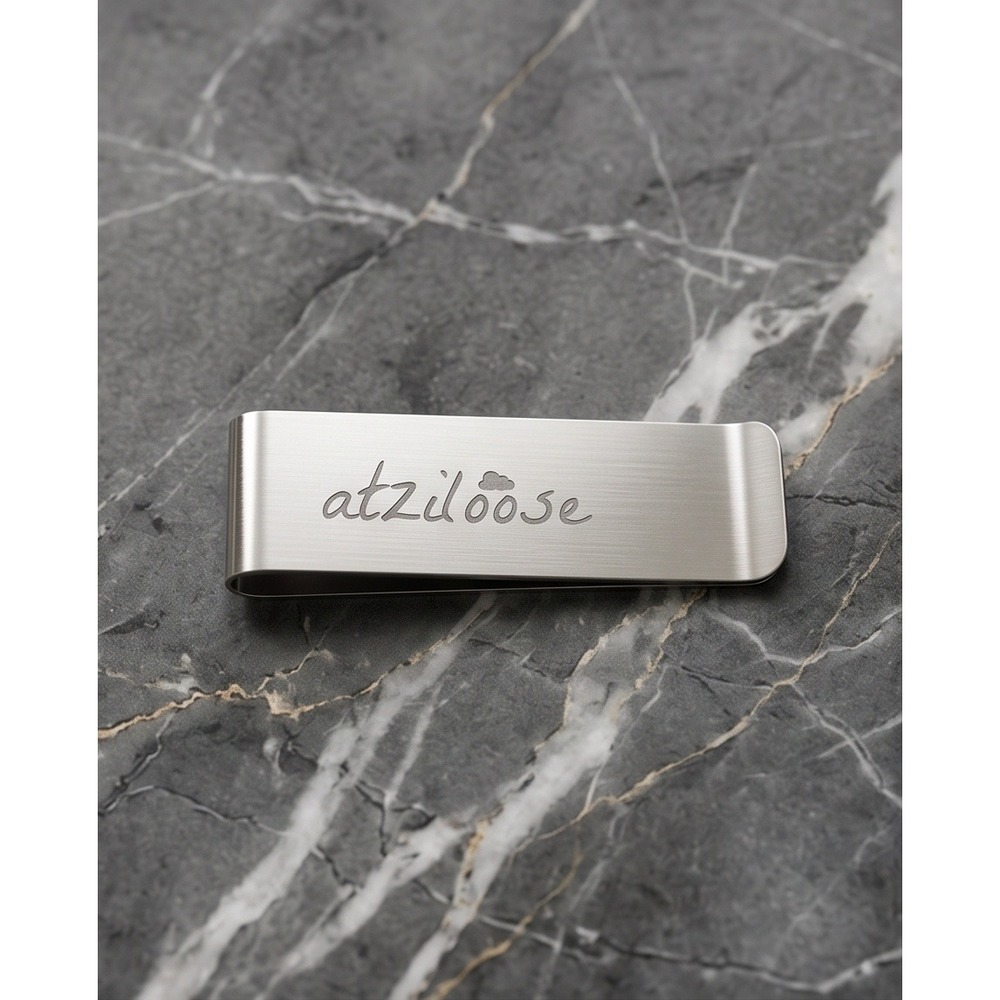 Atziloose Money Clip Silver Tone Engraved Logo Minimalist with Gift Bag NEW